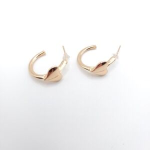 Gold Tone Heart Hoop Earrings Polished Post Back 3/4in